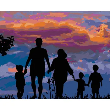 Diamondi Diamantové malování - VELKÁ RODINA A ZÁPAD SLUNCE Rozměr: 40x50 cm, Rámování: bez rámu a bez vypnutí plátna