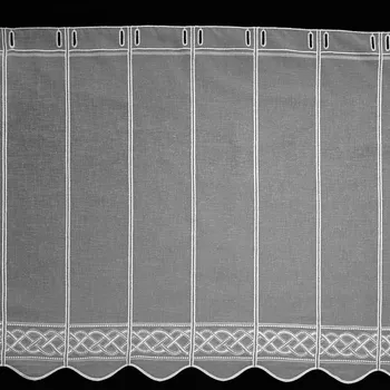 Záclona Voálová vitrážová záclona V516 vyšívané vlnky, s bordurou, bílá, výška 70cm (v metráži)