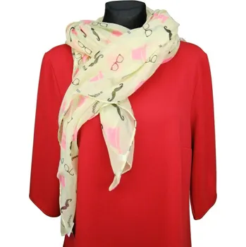 Šála Dámský šál žlutý s piktogramy (Šátek s obrázky)