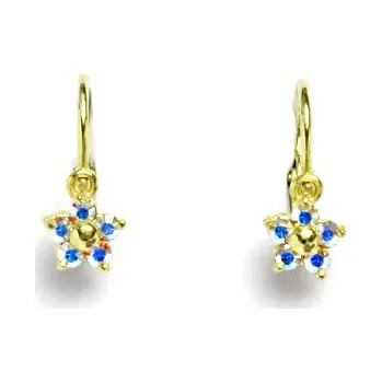 Náušnice Zlaté dětské náušnice kytičky Swarovski AB - NK1391 žluté zlato (Dětské zlaté náušnice kytička Swarovski)