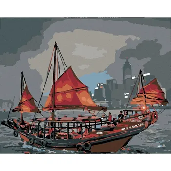 Diamondi Diamantové malování - KORÁB U MĚSTA Rozměr: 40x50 cm, Rámování: bez rámu a bez vypnutí plátna