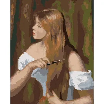 Diamondi Diamantové malování - DÍVKA PŘI ČESÁNÍ VLASŮ (PIERRE-AUGUSTE RENOIR) Rozměr: 40x50 cm, Rámování: bez rámu a bez vypnutí plátna