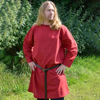 Karnevalový kostým Battle Merchant Červená tunika s dlouhým rukávem z bavlny