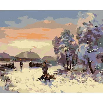 Diamondi Diamantové malování - ZASNĚŽENÁ VESNIČKA Rozměr: 40x50 cm, Rámování: bez rámu a bez vypnutí plátna