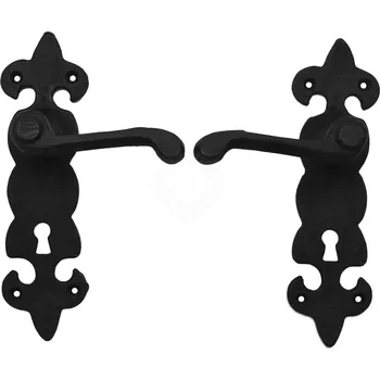 Výprodej Rustikální dveřní kování s klikou Fleur de Lis, sada 2 ks