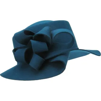Klobouk Petrolejový plstěný klobouk s mašlí (Dámský klobouk s originální ozdobou)