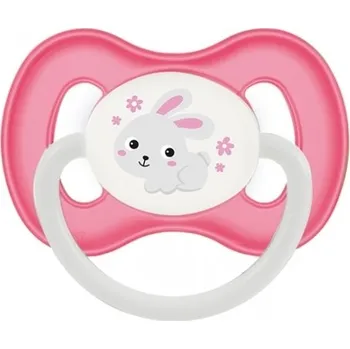 dudlíky Dudlík silikonový zkosený svítící kroužek - KRÁLÍČEK růžový - 6-18měs.