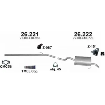 Střední díl výfuku Výfuk RENAULT CLIO II 1.2i / 1.2i-16V sada/komplet IZAWIT IZ26221A26222