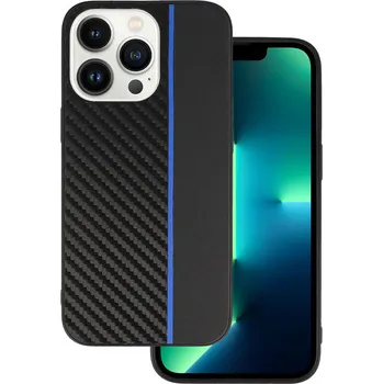 Pouzdro na mobilní telefon Tel Protect CARBON pouzdro pro iPhone 13 Pro černé s modrým pruhem