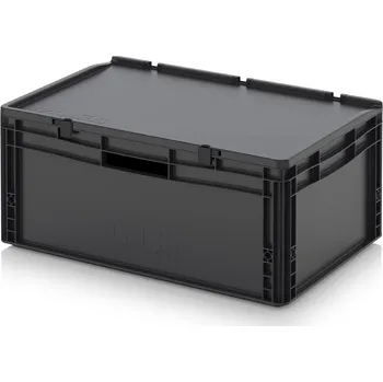 paleta ESD euro přepravky včetně víka s panty 60 x 40 x 28,5 cm - Dopravní černá - materiál: ESD PP - ESD ED 64/27 HG HO