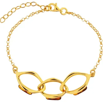 Náramek Pozlacený stříbrný náramek s jantarem - řetěz - AP536-5744