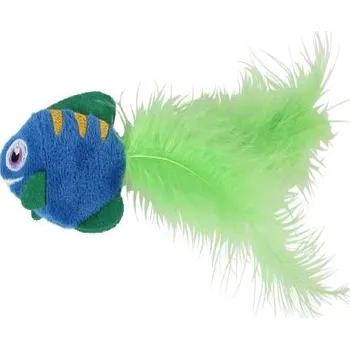 Hračka pro kočku Huhubamboo hračka plyšová ryba s peřím s šantou kočičí