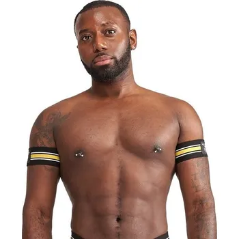 Pánské erotické prádlo Mister B Urban Club Biceps Bands Striped Yellow, elastické bicepsové pásky 2 ks