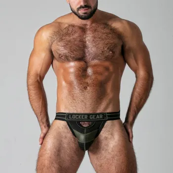 Pánské erotické prádlo Jocksy Locker Gear LK0120 Watch It Hard Jockstrap khaki XXL, pánské fetiš jockstrapy