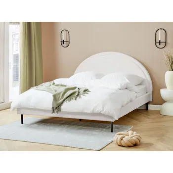 Postel Postel s bílým polyesterovým čalouněním 160 x 200 cm rám postele s roštem zaoblené čelo minimalistický retro design ložnice Beliani