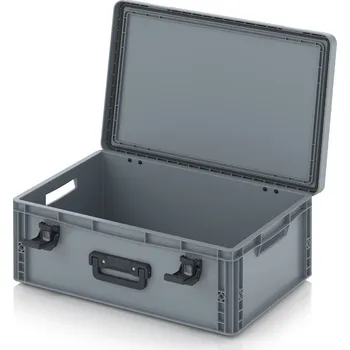 paleta Euro přepravka s víkem s panty Pro 61,1 x 42,7 x 23,7 cm, otevřená - Stříbrošedá - materiál: PP - EDP 64/22 1G