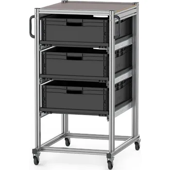 paleta ESD systémové přepravní podvozky pro euro přepravky 80 x 60 Výška 134 cm 70 x 93,5 x 135 cm - Dopravní černá - materiál: Aluminium / Stahl / Kunststoff / MPX - ESD SE 134 8622