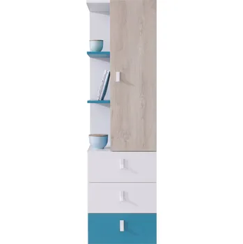 Knihovna Regál PLANET- PL7, bílý lux+dub+modrá