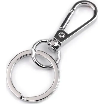 Kovová karabina s kroužkem na klíče, barva 1 nikl