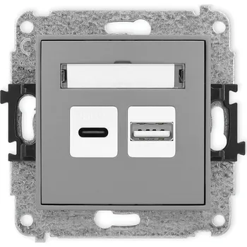 Elektrická zásuvka KARLIK Dvojitá USB nabíječka USB C + USB A, 20W MAX. Barva: Matná šedá
