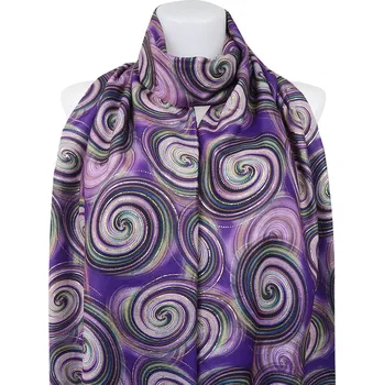 Šála Dámský teplý obdélníkový šál 3015-29 abstraktní kruhy se zlatou nitkou, fialové barvy 7200686-1