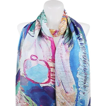 Šátek Dámský oboustranný hedvábný obdélníkový šál 3130-03 malba, váza s květinami - žena s holčičkou 7200676-22