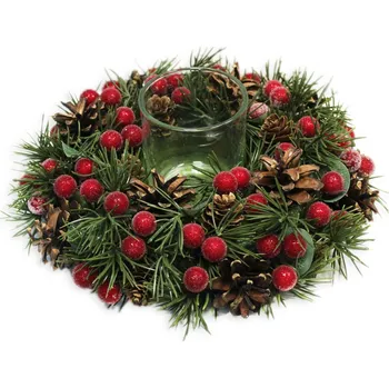 Vánoční dekorace Svícen bobule pvc/sklo pr.24cm červená