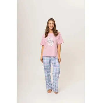 Dámské pyžamo Dámské pyžamo 160/020 růžová s kárem - Karol 3XL