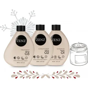 Kosmetická sada Zenz Organic Pure Vánoční Set - Šampon No.1 250 ml + kondicionér No.2 250 ml + péče No.3 250 ml Dárková sada