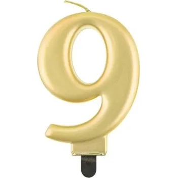 Dortová svíčka Svíčka číslice 9 metalická zlatá 8 cm