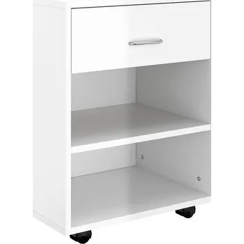 Zásuvkový kontejner Skříňka na kolečkách dřevotříska 46 x 36 x 59 cm lesklá bílá