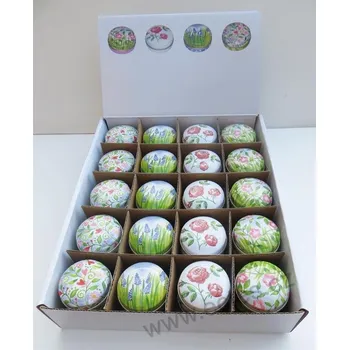 Dóza na potraviny PASTEL FLOWERS plechová dóza mini lékovka 0227 pastelové malované květinky | 4-MIX