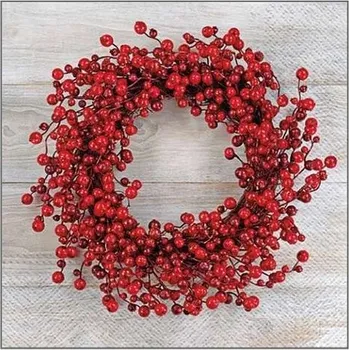 Papírové ubrousky červený věnec - třívrstvé 33 x 33 cm, 20 ks