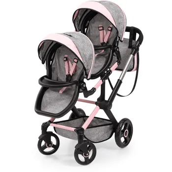 Kočárek pro panenku Bayer Design Xeo kočárek pro dvojčata šedý s motýlkem