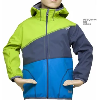 Chlapecká bunda Softshellová bunda Fantom - trojbarevná tmavě tyrkysovo šedo limetková Velikost: 98 tyrkysovo-šedo-limetková