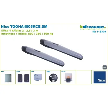 Sada na 2 křídlové brány do 6 m průjezdu s pohony Nice Toonakit TOONA4005KCE.SM
