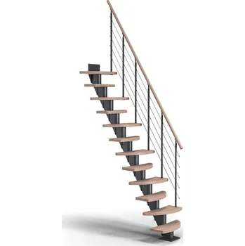 Schodiště DOLLE BERLIN, Bělený olejovaný dub Barva: Antracit (RAL 7016), Zábradlí: STYL 6 - Horizontální výplň Ø6 mm, Výška podlaha - podlaha: 203 - 247 cm | 10 nášlapů (pod 203 cm lze instalovat méně nášlapů)