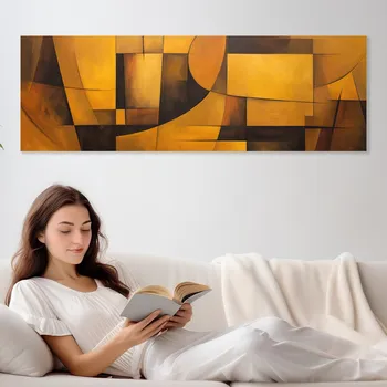 Obraz Obraz na plátně - Zlaté zrcadlení, Abstrakce FeelHappy.cz Velikost obrazu (šířka x výška): 120 x 40 cm