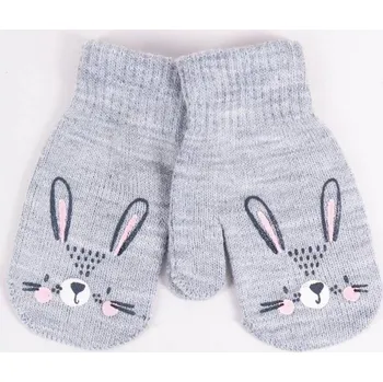 Rukavice Zimní dívčí rukavičky se šňůrkou Králíček - šedé 12 cm (2-4 roky)
