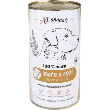 Krmivo pro psa Konzerva ALL ANIMALS kuře mleté s rýží pro psy 1200g
