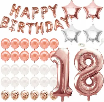 Balónek Springos Sada balónků k 18. narozeninám Happy Birthday 53 ks růžová/stříbrná