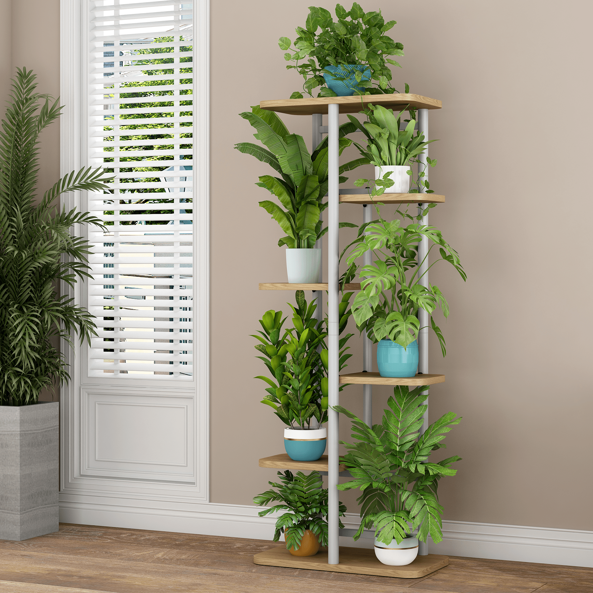 foto Stojan na květiny Tempo Kondela Ledor Typ 2 36 x 23,5 x 106 cm bílý/dub sonoma