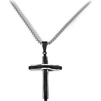 Náhrdelník Náhrdelník černo stříbrný z chirurgické oceli - kříž S1001070