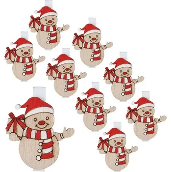 Vánoce Sněhuláci na kolíčku 4 cm, 9 ks červení 30058