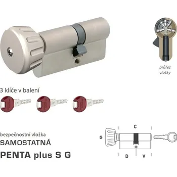 Stavebniny DK - PENTA plus S G - s knoflíkem D 60 + V 50 mm, knoflík na delší straně NP - Nikl perla