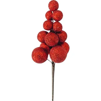 Vánoční dekorace Větvička tmavě červených bobulí s glitrem 13 cm, 2 ks 4730
