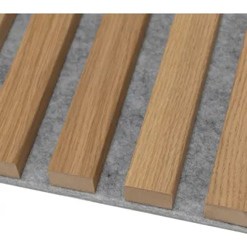 Obklad Lamele 3D VZOREK - Akustický panel - DUB, DÝHA | ŠEDÝ akustický podklad - ROZMĚR VZORKU: 200 x 100 mm
