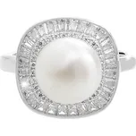 Stříbrný prsten s říční perlou kolem které jsou obdélníkové krystaly Swarovski Crystal (Stříbro 925/1000)