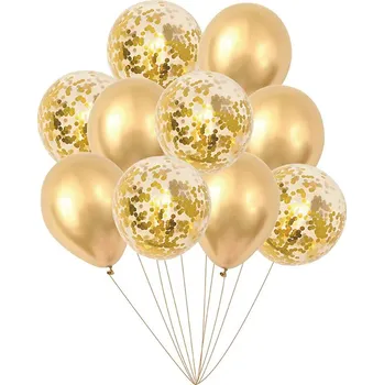 Balónek Party Pal Sada zlatých chromových balonků s konfetami 10 ks