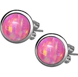 Ocelové náušnice, růžový OPÁL 8 mm
